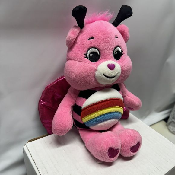 Care Bear Pink Cheer Bear Ladybug Plush Stuffed Animal Rainbow Tummy Toy 10" - Picture 3 of 7